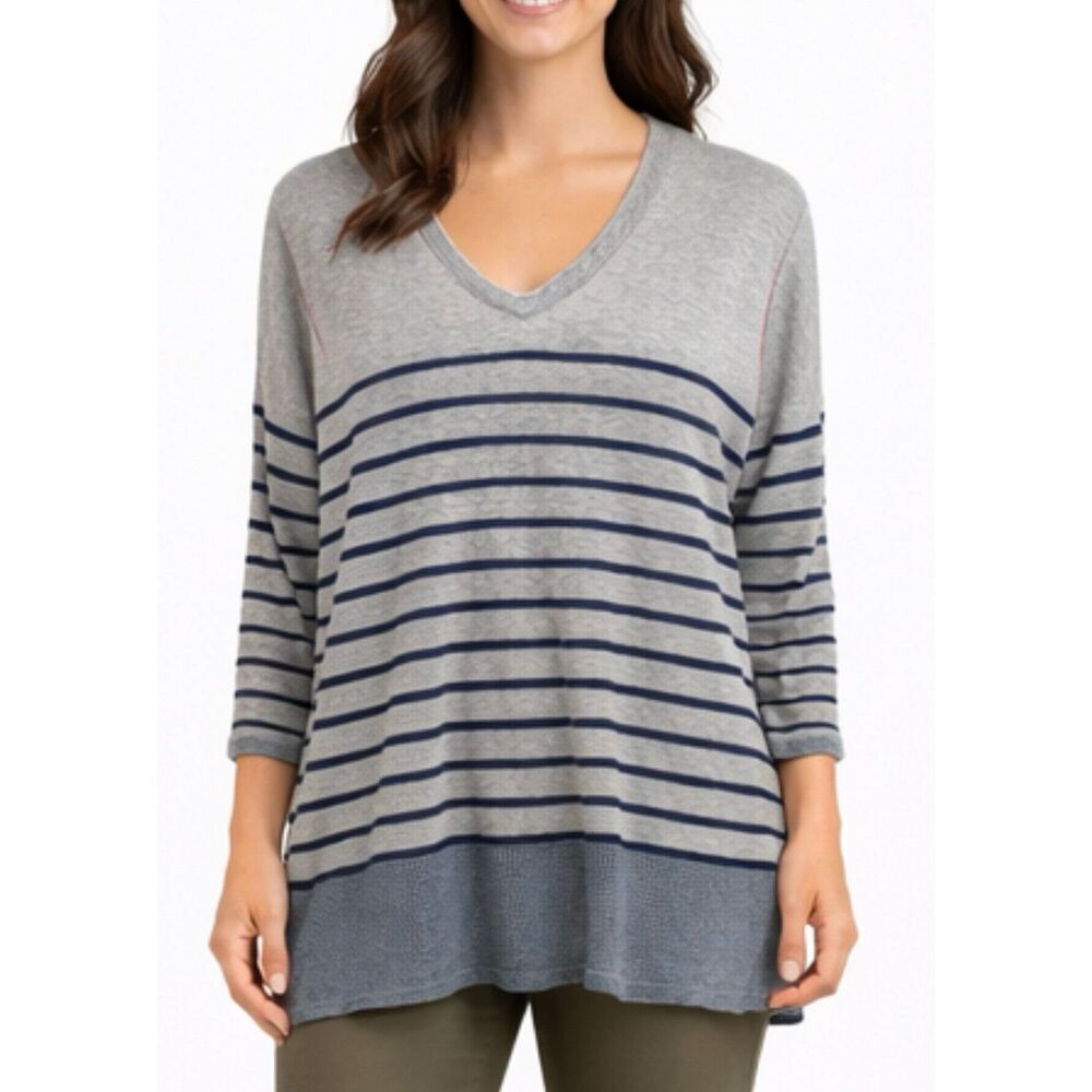 Orvis vneck striped tunic sweater size m